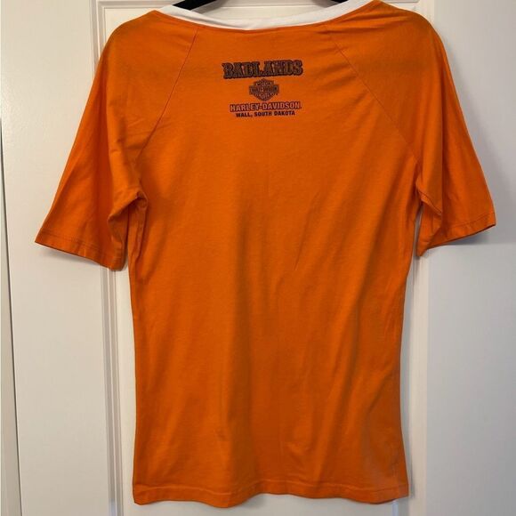 HARLEY DAVIDSON Short Sleeve V-Neck T-Shirt Orange Women’s Size Medium - Picture 2 of 7